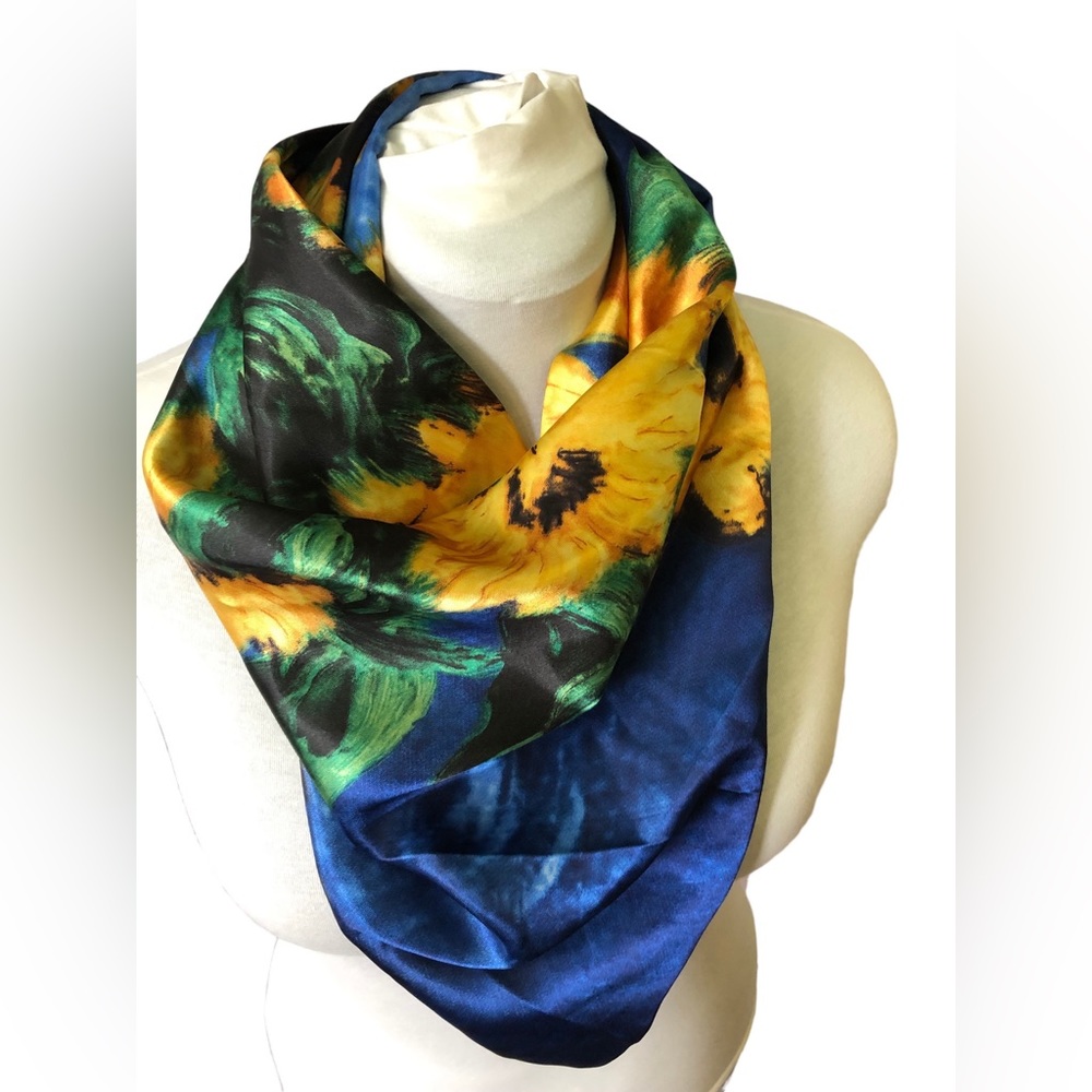 Sunflowers Satin Large Square Scarf